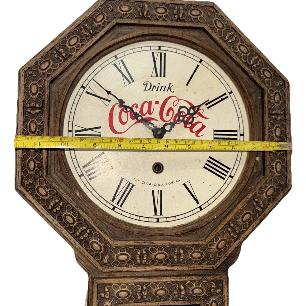 Vintage Coca Cola Pendulum Electric Wall Clock Faux Wood Grain Not Working Stuck
